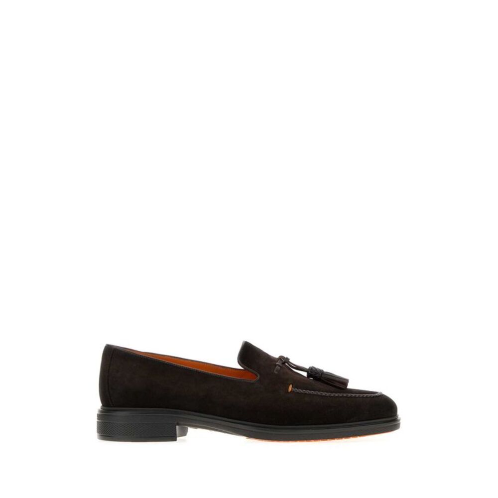 Santoni Men Dark Brown Suede Easy Loafers